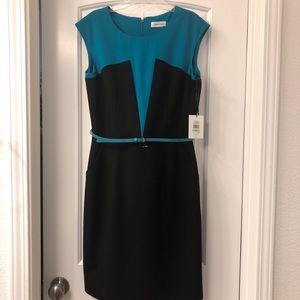 Calvin Klein Lagoon and Black Sheath Dress Size 8
